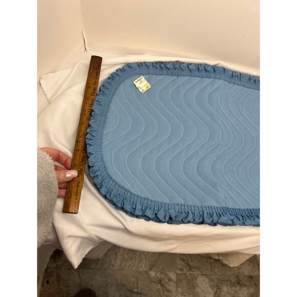 4 Vintage Quilted Oval Blue Cloth Placemats Ruffle Edge Retro 80s Lot Of 4 - Picture 6 of 8